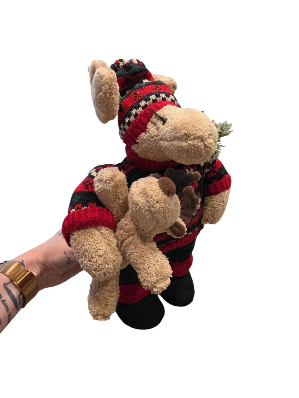 Merry Christmas Mom Moose Holding Baby Woodland Plush Stuffed Animal